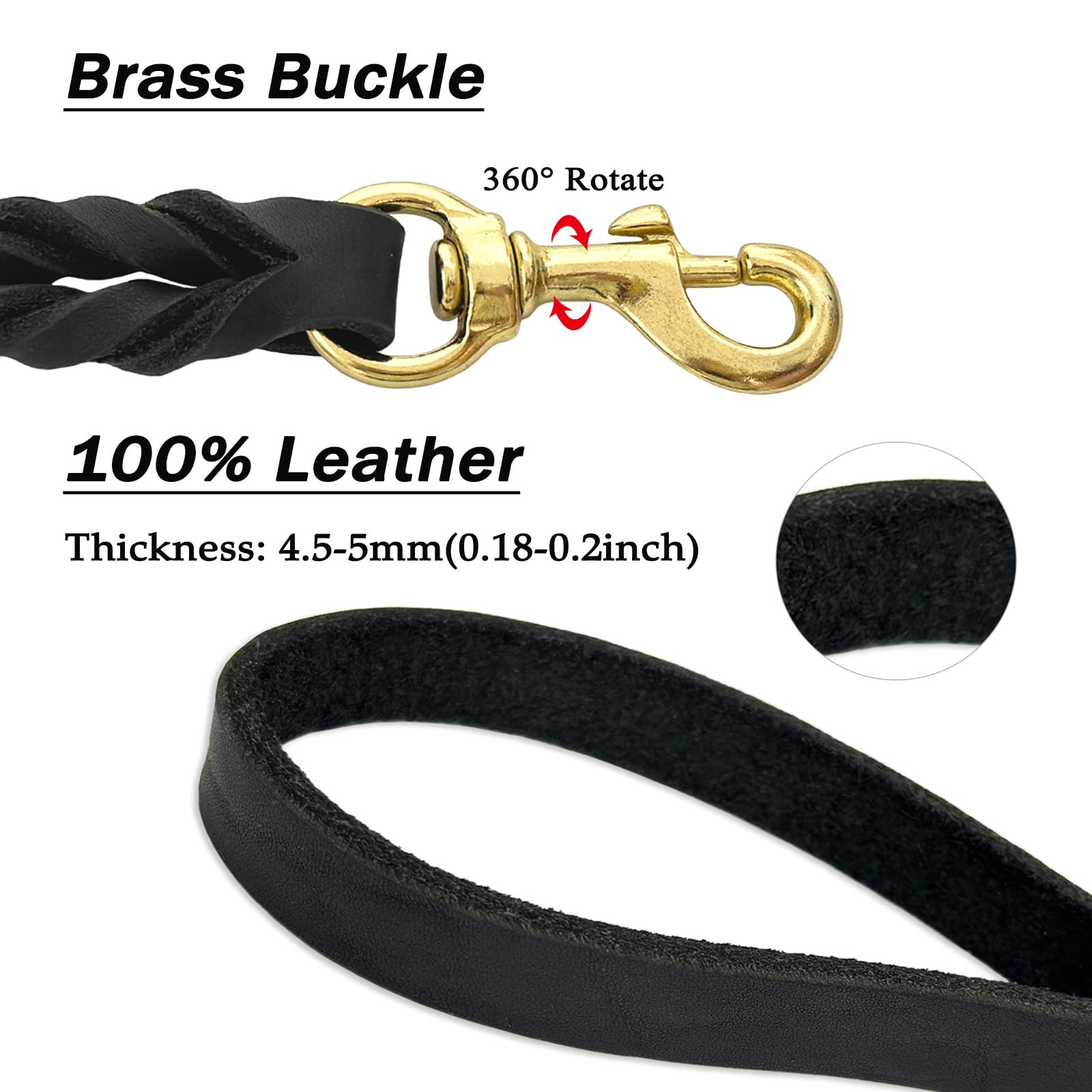 Premium 5ft Heavy Duty Leather Dog Leash for Large & Medium Dogs - Soft Braided Handmade Training Leash (5ft x 3/4inch, Black) | Durable Walking & Outdoor Adventure Companion