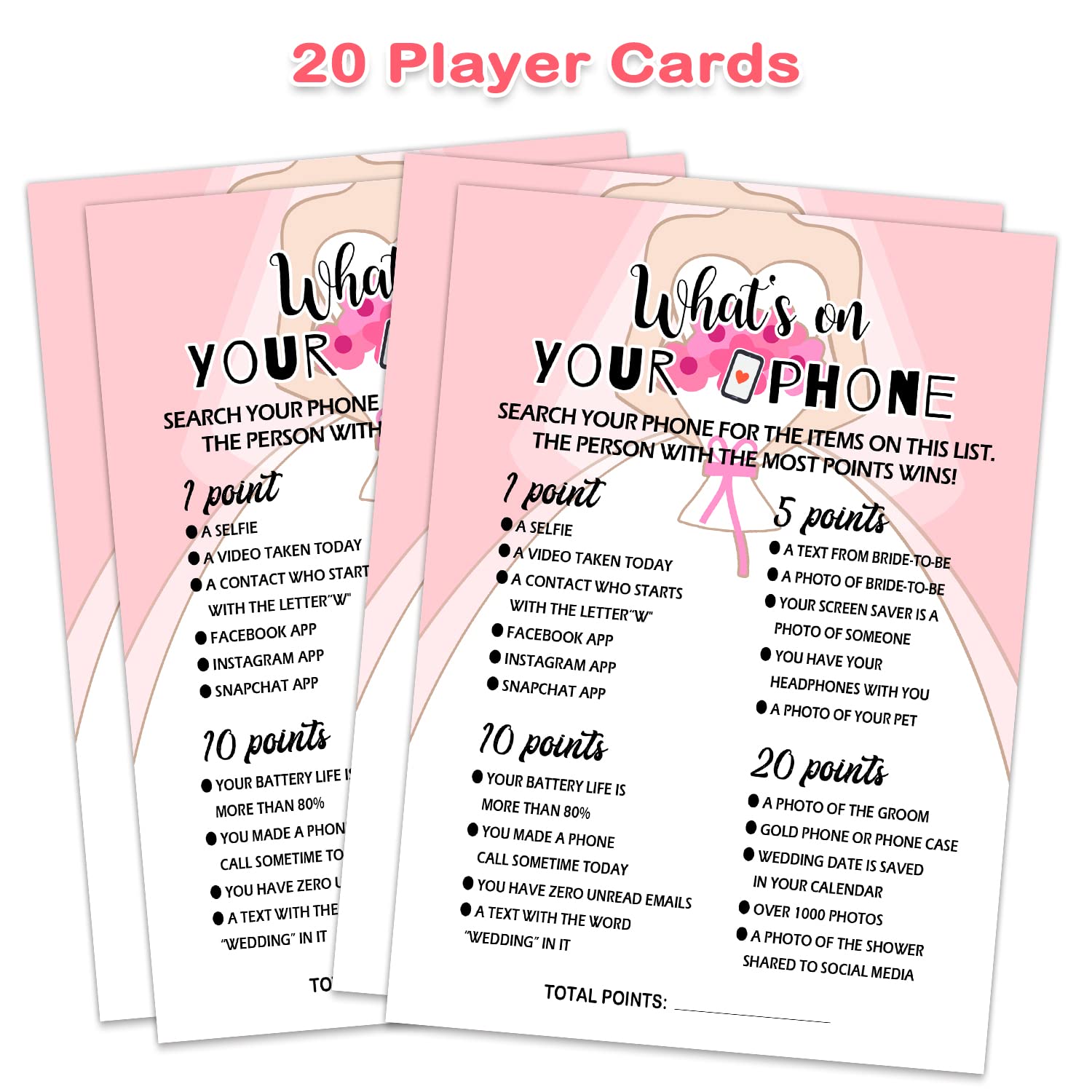 What's On Your Phone - Bridal Shower & Bachelorette Party Game with 20 Cards, Fun Wedding Shower Decorations for Girls' Night & Bridal Party Activities