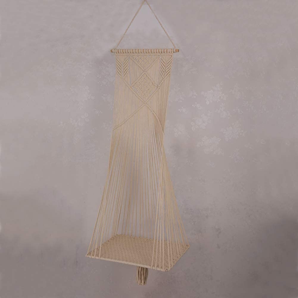Macrame Cat Hammock Swing Bed - Cotton Rope Hanging Cat House with Tassels, Beige - Cozy Pet Bed for Indoor Cats, Perfect for Lounging & Napping in Living Room or Bedroom