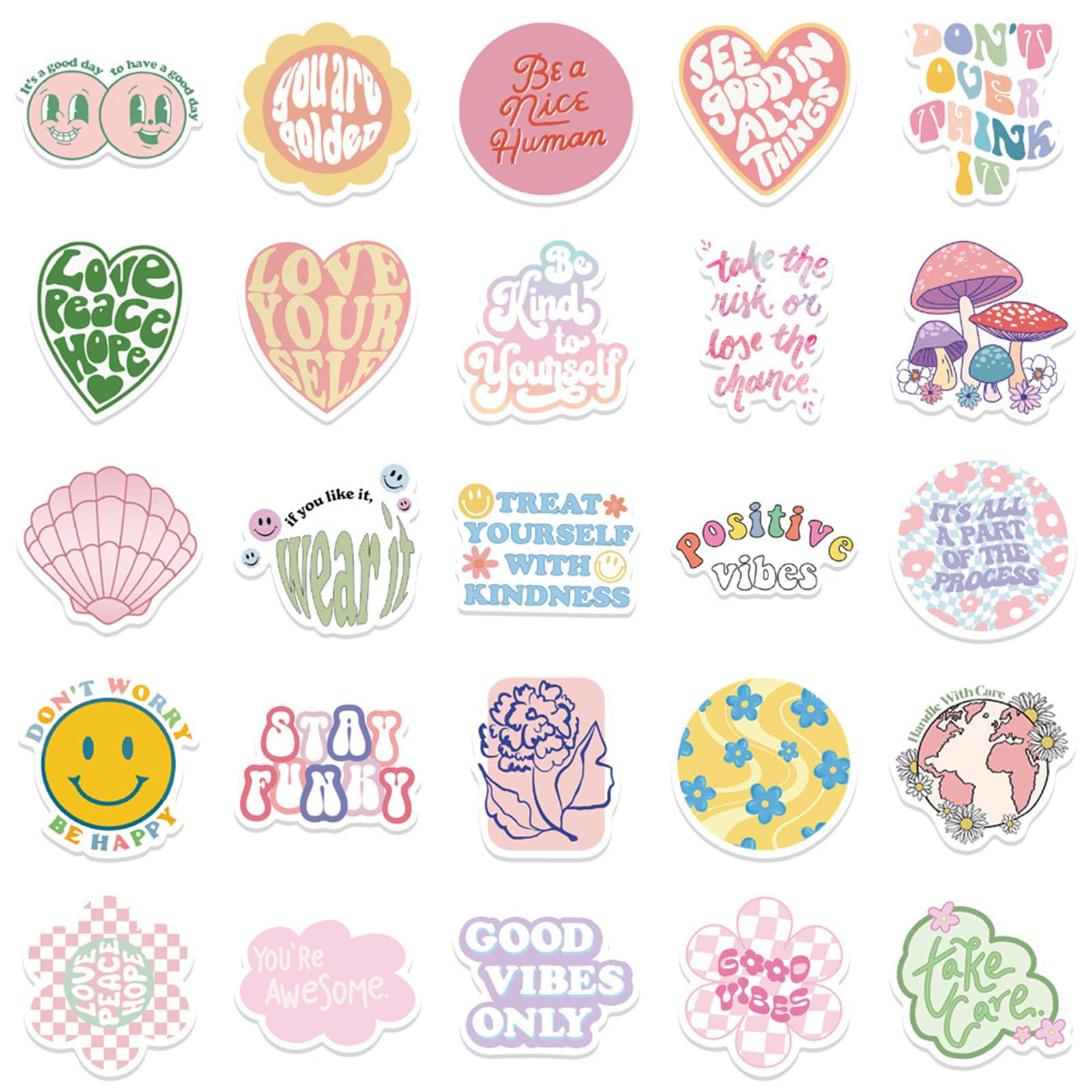 50PCS Preppy Aesthetic Stickers - Waterproof Vinyl Decals for Water Bottles, Laptops, Luggage & Skateboards - Trendy Pink Stickers for Adults, Teens & Kids - Perfect for School, Travel & DIY Projects