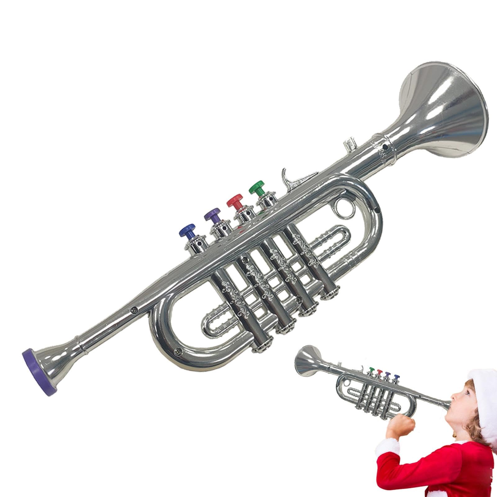 Kids Toy Trumpet - Musical Instrument for Children, Boys & Girls - Realistic Simulation Trumpet with Support Stand - Perfect for Birthday Gifts, Music Lessons & Pretend Play