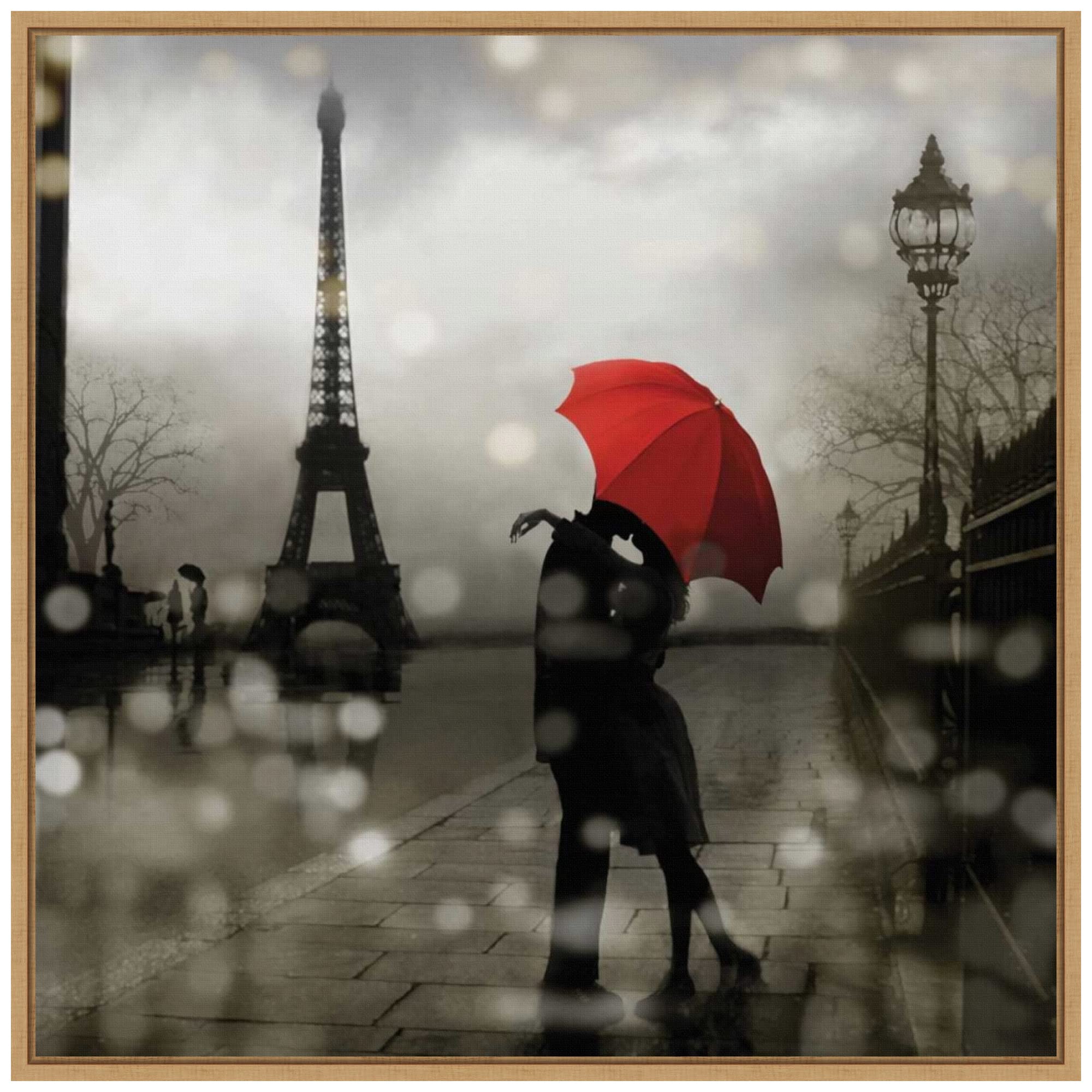 Paris Romance Framed Canvas Wall Art by Kate Carrigan - 22x22 Inch Sylvie Maple Frame - Home & Office Decor - Perfect for Living Room, Bedroom or Gift