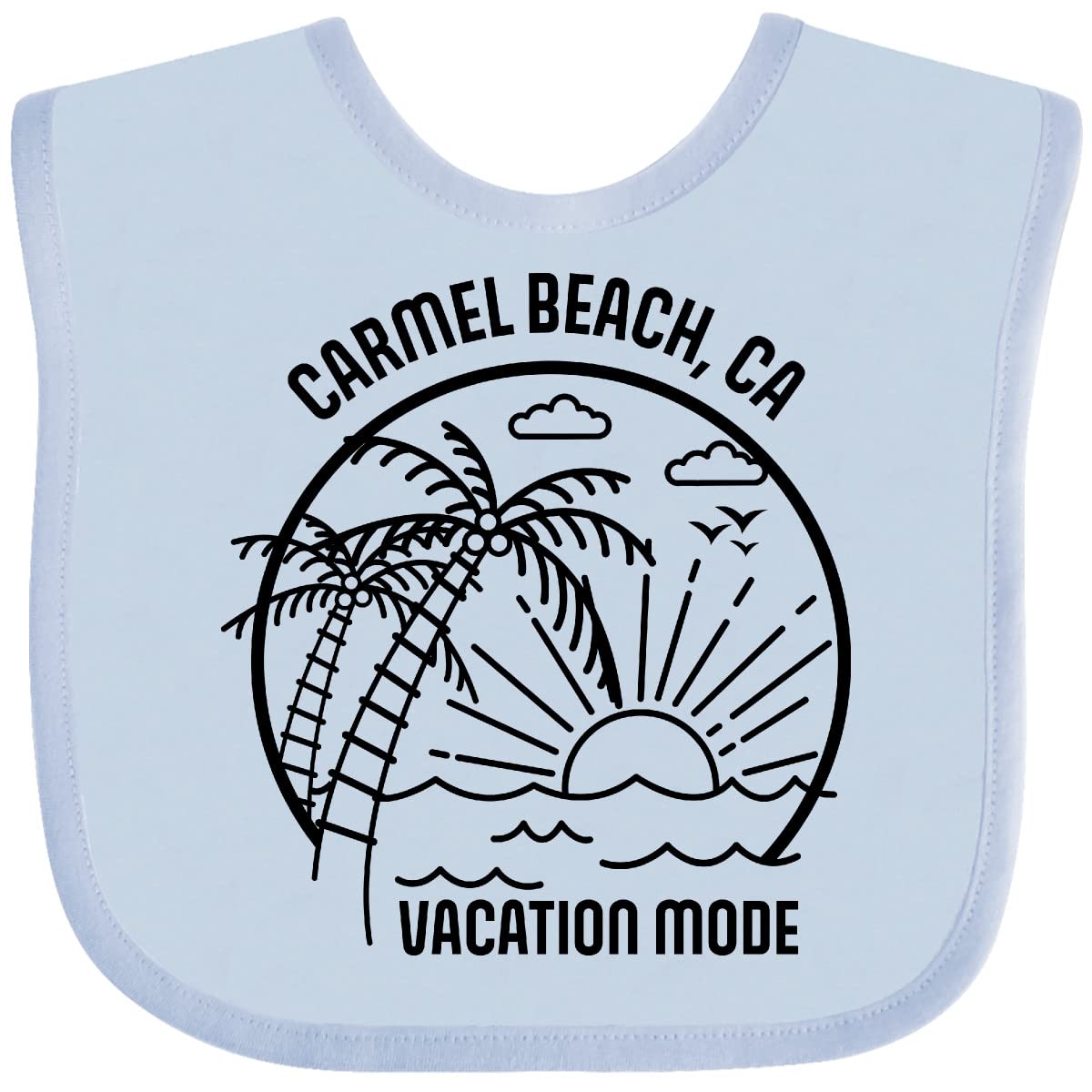 Inktastic Summer Vacation Mode Carmel Beach California Baby Bib - Cute & Soft Cotton Drool Bib for Infants & Toddlers - Perfect for Travel, Beach Outings & Everyday Use