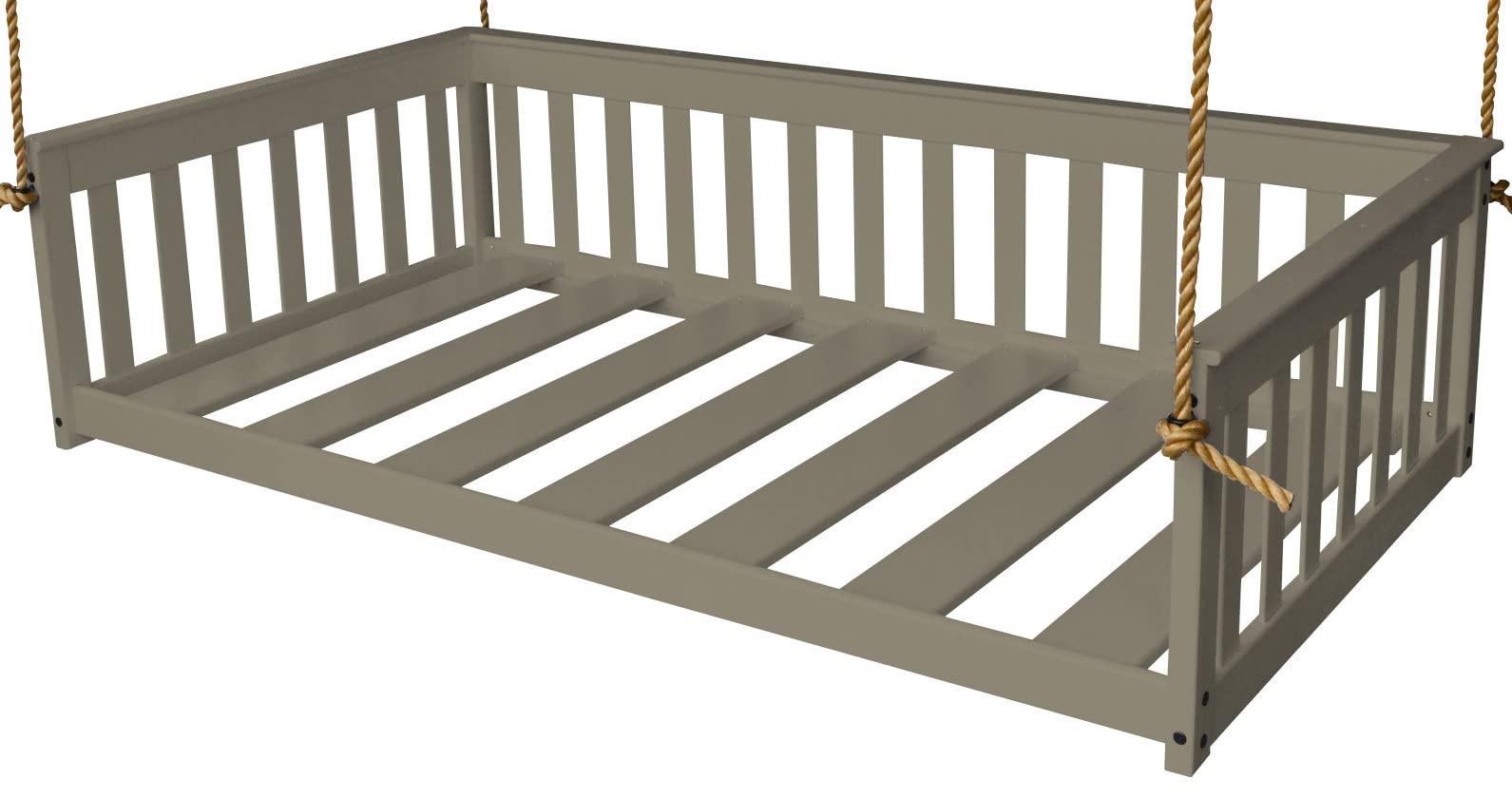 Pine Twin Mission Hanging Daybed with Rope in Graphite - Indoor/Outdoor Boho Style Swing Bed for Porch, Patio, or Bedroom - Furniture Barn USA