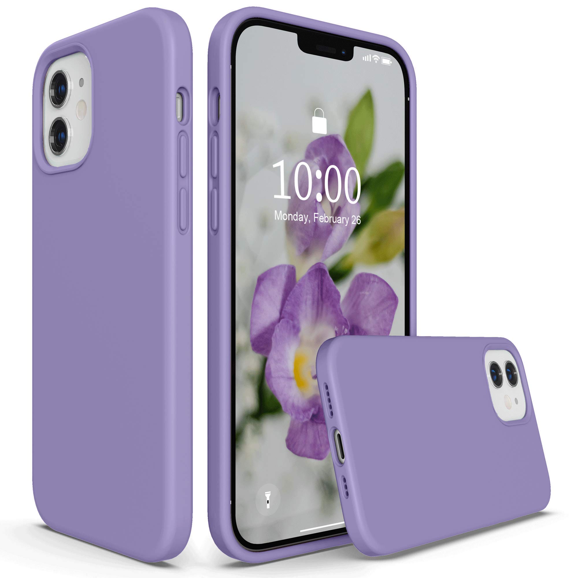 Premium Liquid Silicone Case for iPhone 12 & iPhone 12 Pro (6.1 inch) - Shockproof Protective Cover with Microfiber Lining | Light Purple | Perfect for Everyday Use, Travel & Outdoor Activities