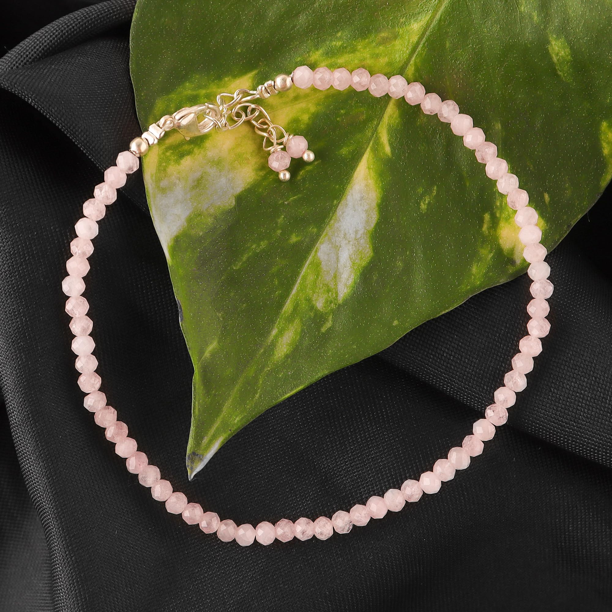 Natural Rose Quartz Gemstone Beads Bracelet for Women - Healing Crystal Gems, Chakra & Yoga Meditation Stone Bead Bracelet | Spiritual Healing, Energy Balance & Stress Relief Jewelry