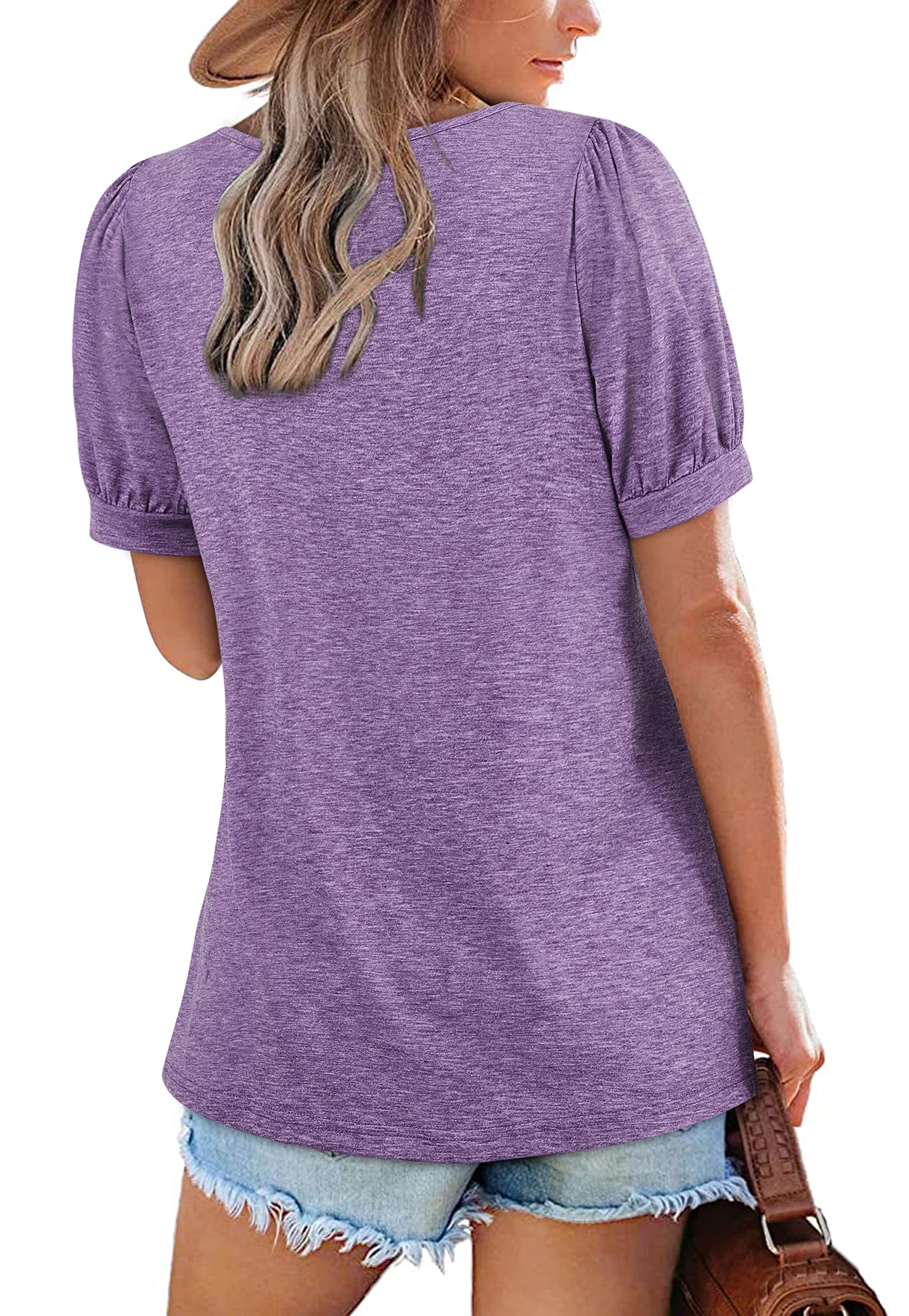 Zwurew Women's Summer Casual Puff Short Sleeve T-Shirt - Square Neck Pleated Flowy Tunic Top for Leggings (Sizes S-2XL) | Perfect for Yoga, Running & Everyday Wear