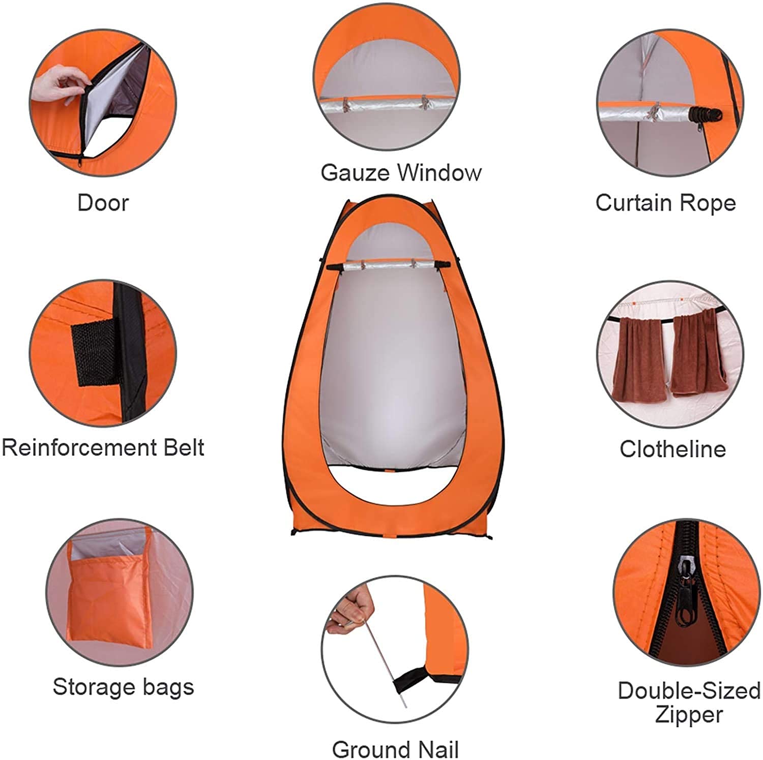 Pop Up Privacy Tent for Camping & Beach - Lightweight, Sturdy, Easy Setup & Foldable - Includes Carry Bag (Orange) - Perfect for Outdoor Toilet, Shower, Changing Room & Dressing Shelter