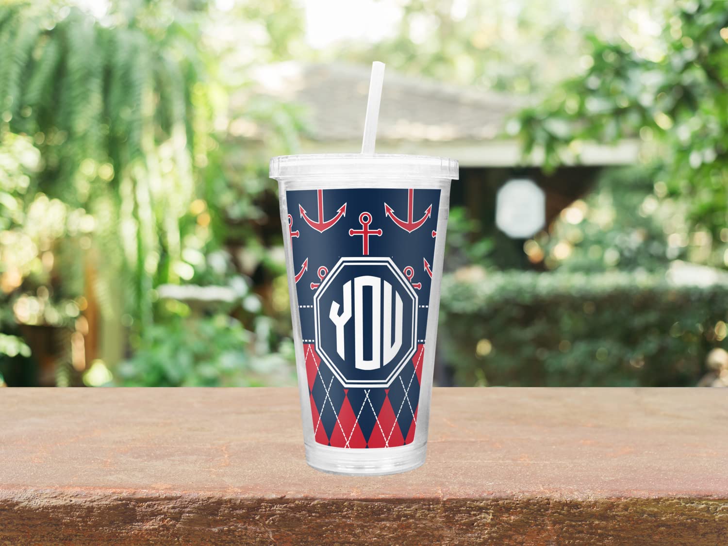 Personalized Anchors & Argyle Double Wall Insulated Tumbler with Straw and Lid - 20oz Stainless Steel Travel Mug for Hot & Cold Drinks - Perfect for Office, Gym, Hiking and Outdoor Activities