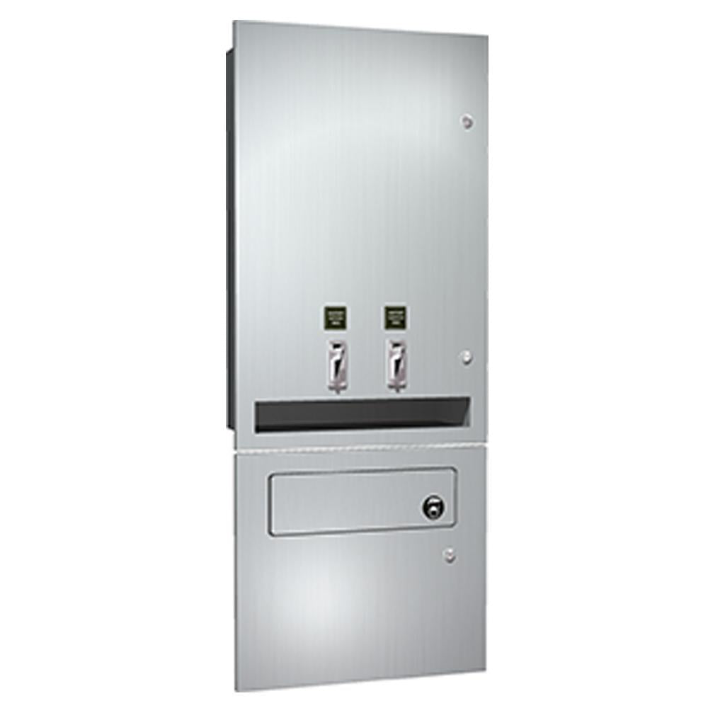 ASI 04684 TM Recessed Sanitary Napkin & Tampon Dispenser with Disposal - Satin Finish for Women's Restrooms & Public Washrooms