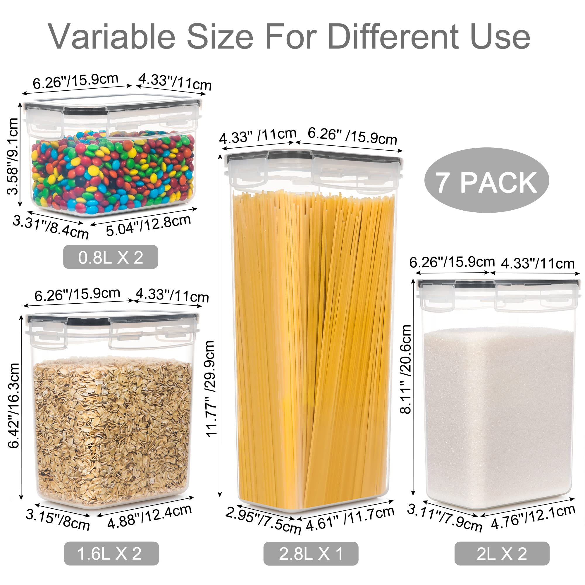 Airtight Food Storage Containers with Lids - 7-Piece BPA-Free Plastic Canisters Set for Spaghetti, Pasta, Flour, Sugar & Dry Food | Pantry Organization, Kitchen Storage & Meal Prep Containers