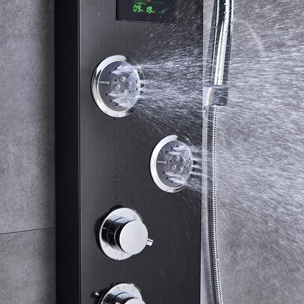 Luxury Black LED Shower Panel System with Temperature Display & Hand Shower - Modern Bathroom Faucet for Spa-like Experience | Perfect for Master Bathrooms, Hotel Renovations & Luxury Home Upgrades