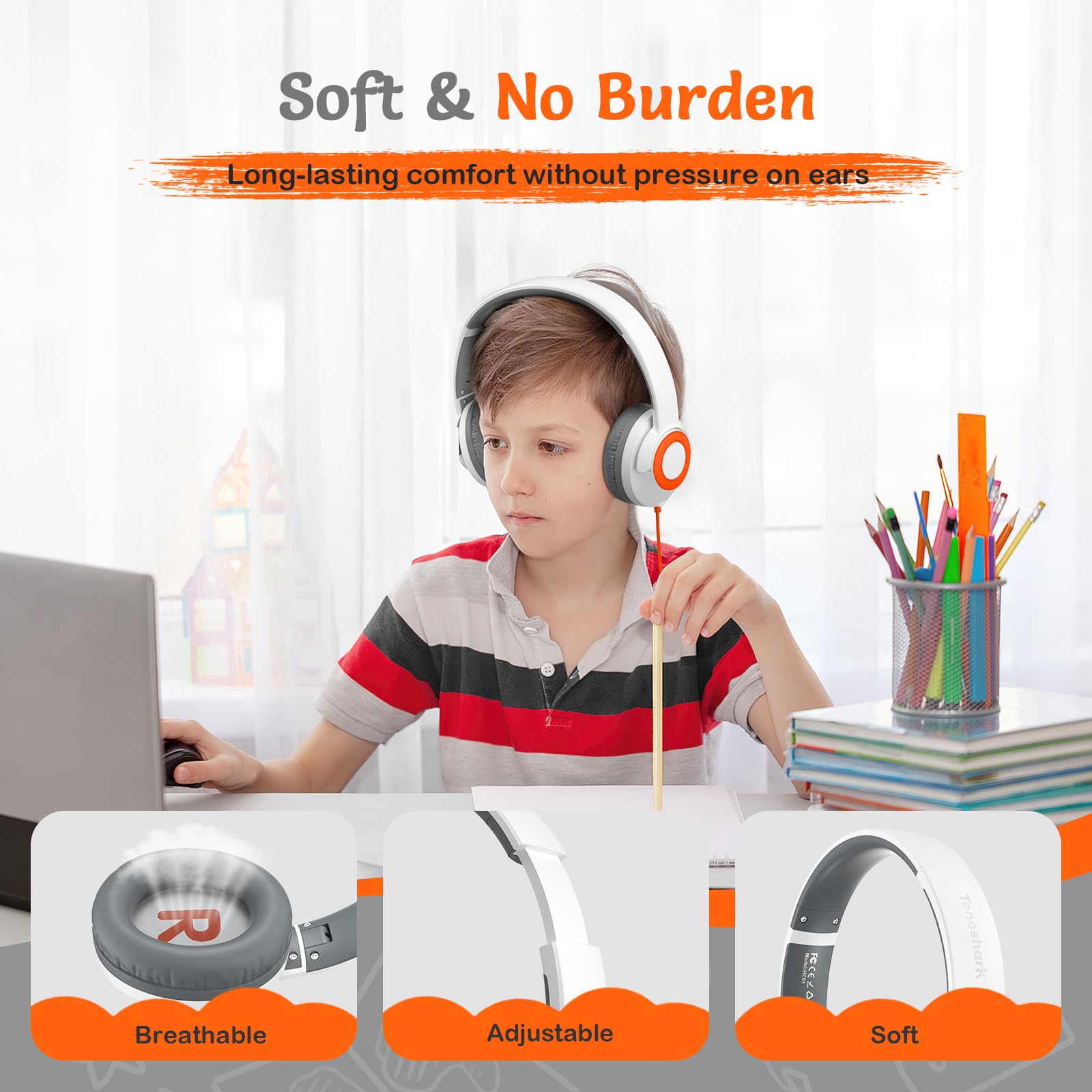 Safe Kids Wired Headphones with Microphone - 85/94dB Volume Limited Foldable Headset for Boys & Girls | 3.5mm Jack Earphones for School, Travel & Online Learning | Includes Portable Carrying Case