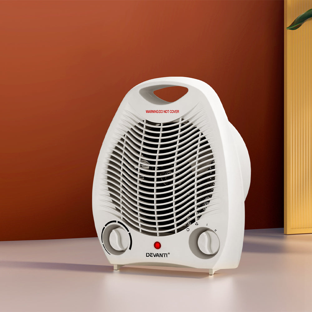 Devanti 2000W Electric Fan Heater with Adjustable Thermostat - Fast Heating Portable Space Heater for Home, Office & Bedroom Use