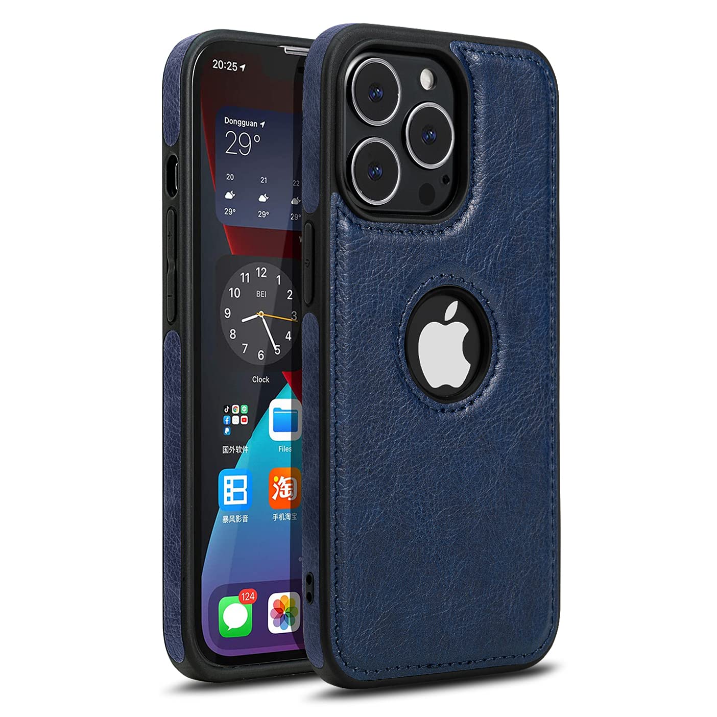 Premium Luxury Leather Phone Case for iPhone 13 Pro Max - Ultra Slim Full Body Protection with Non-Slip Grip | 6.7 Inch (Blue) | Perfect for Business Professionals & Everyday Elegance