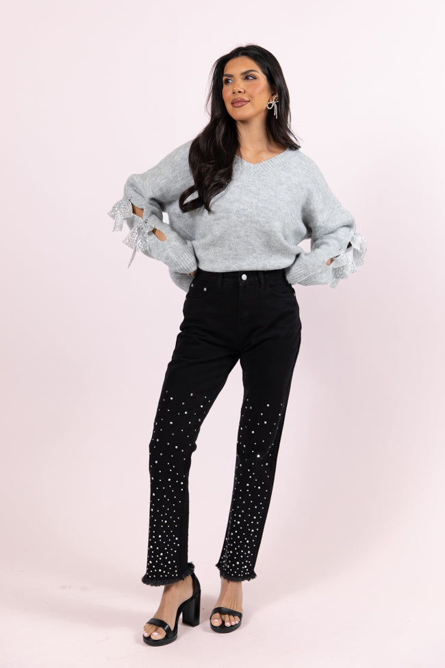 LaDonna Women's Black Rhinestone Embellished Jeans - High Waist Skinny Denim Pants for Casual Wear & Night Out