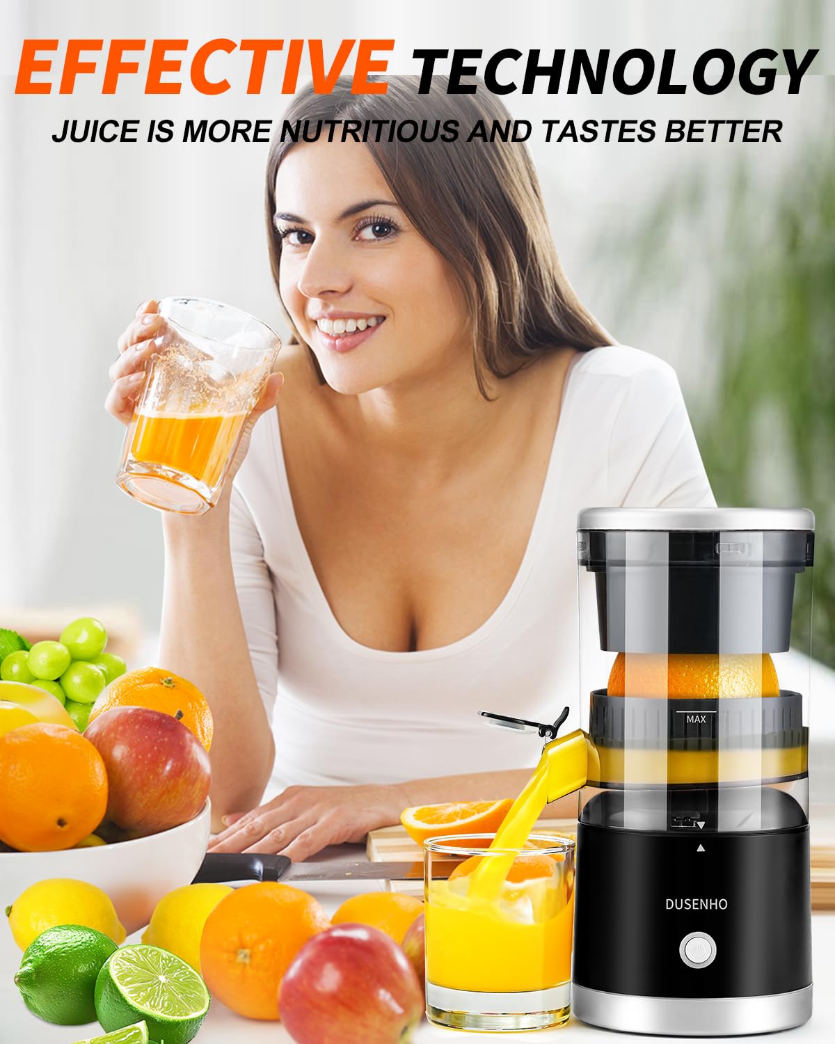 Rechargeable Electric Citrus Juicer - USB-Powered Portable Juicer Machine with Cleaning Brush for Oranges, Lemons & Limes | Perfect for Kitchen, Camping & Travel