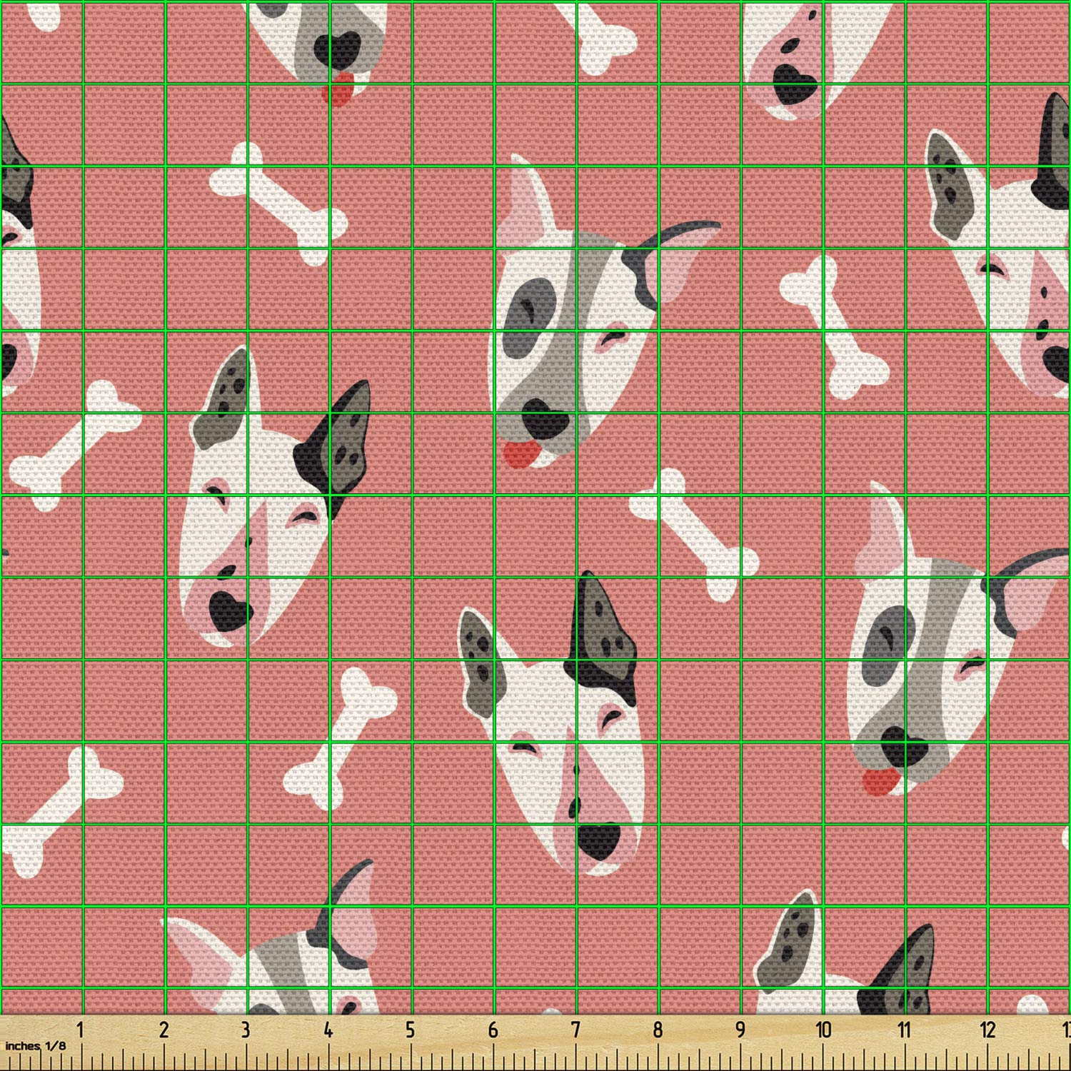 Ambesonne Playful Bull Terrier Dog Faces Cartoon Fabric by The Yard - 1 Yard Coral Off White Upholstery Material for DIY Home Decor, Pet Lover Gifts & Nursery Accents | Perfect for Pillows, Curtains & Craft Projects