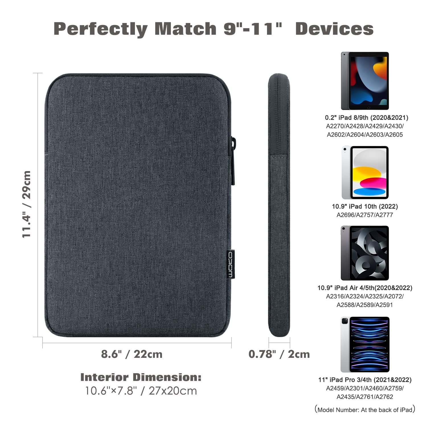 MoKo 9-11 Inch Tablet Sleeve Case for iPad Air/Pro (M3/M4/A16), iPad 10/9/8th Gen & Samsung Tab S8/S9 11