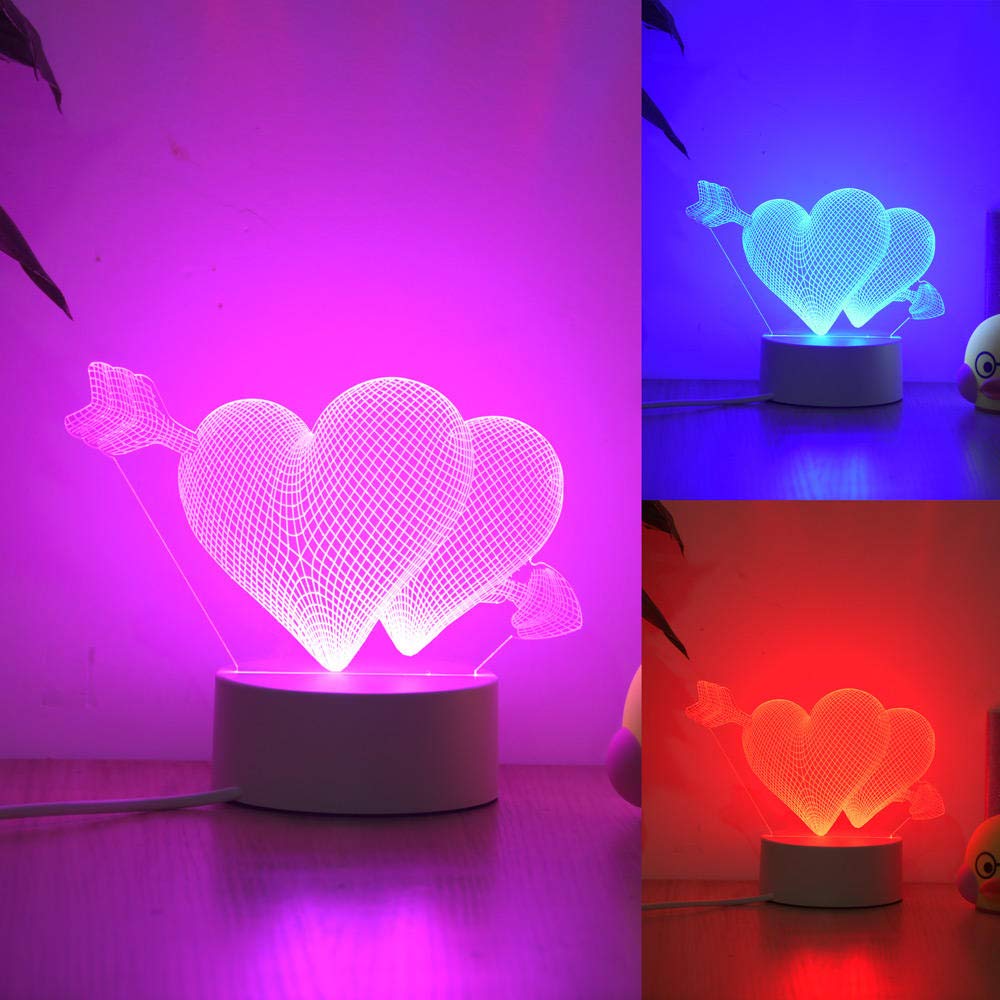 3D Night Light Lamp - Romantic Love Illusion LED Table Lamp with 7 Color Changing Modes for Bedroom Decor, Kids Room, Valentine's Gift & Home Decoration