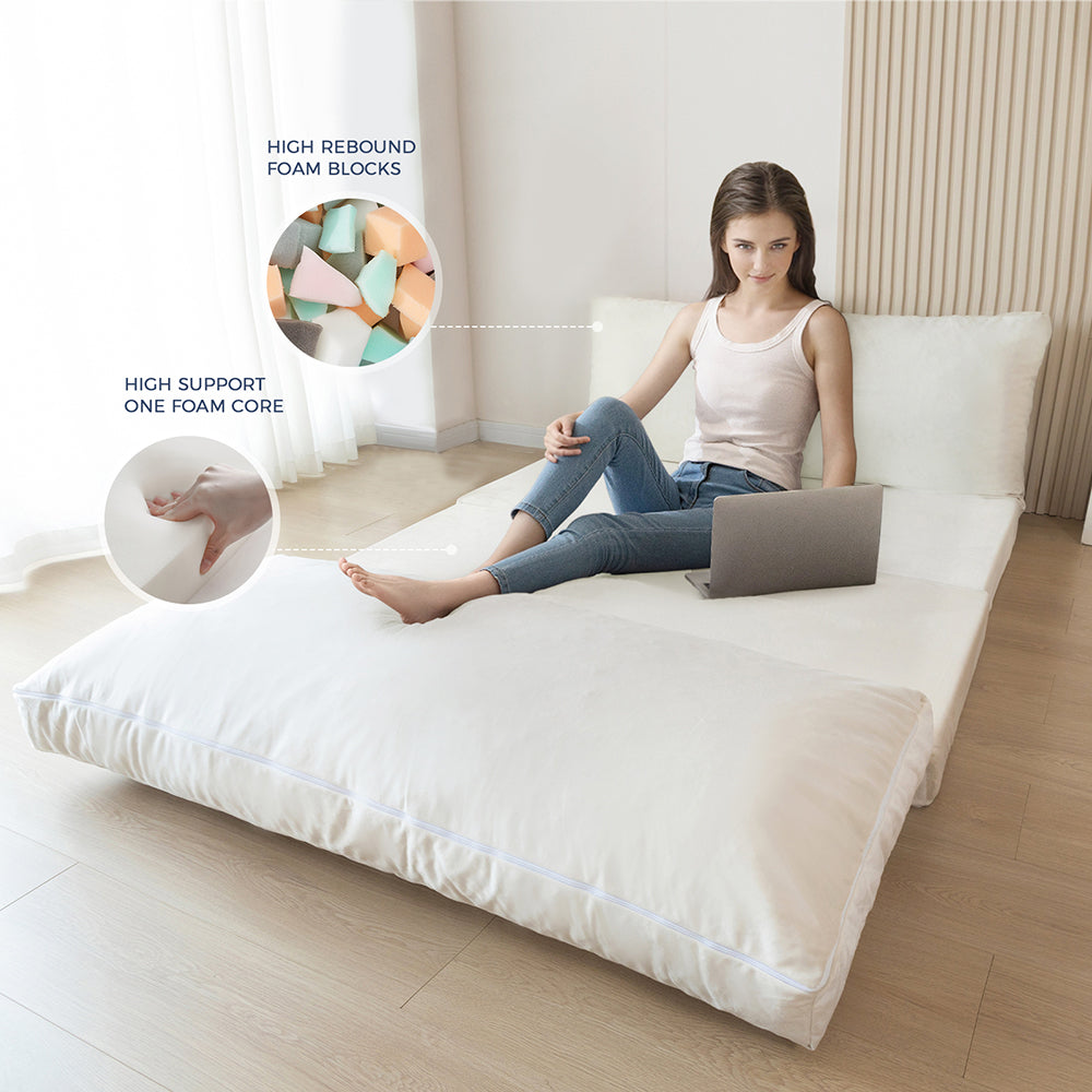 MAXYOYO Velvet Bean Bag Folding Sofa Bed - Washable Cover for Adults, Cream White - Perfect for Living Room, Bedroom, Dorm & Lounge Relaxation