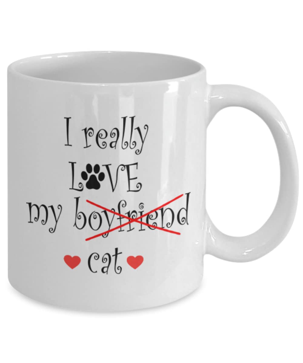 Funny Cat Coffee Mug - 'I Really Love My Boyfriend' Cute Cat Lover Gift for Women & Men - Perfect for Tea, Coffee, or Hot Chocolate at Home or Office