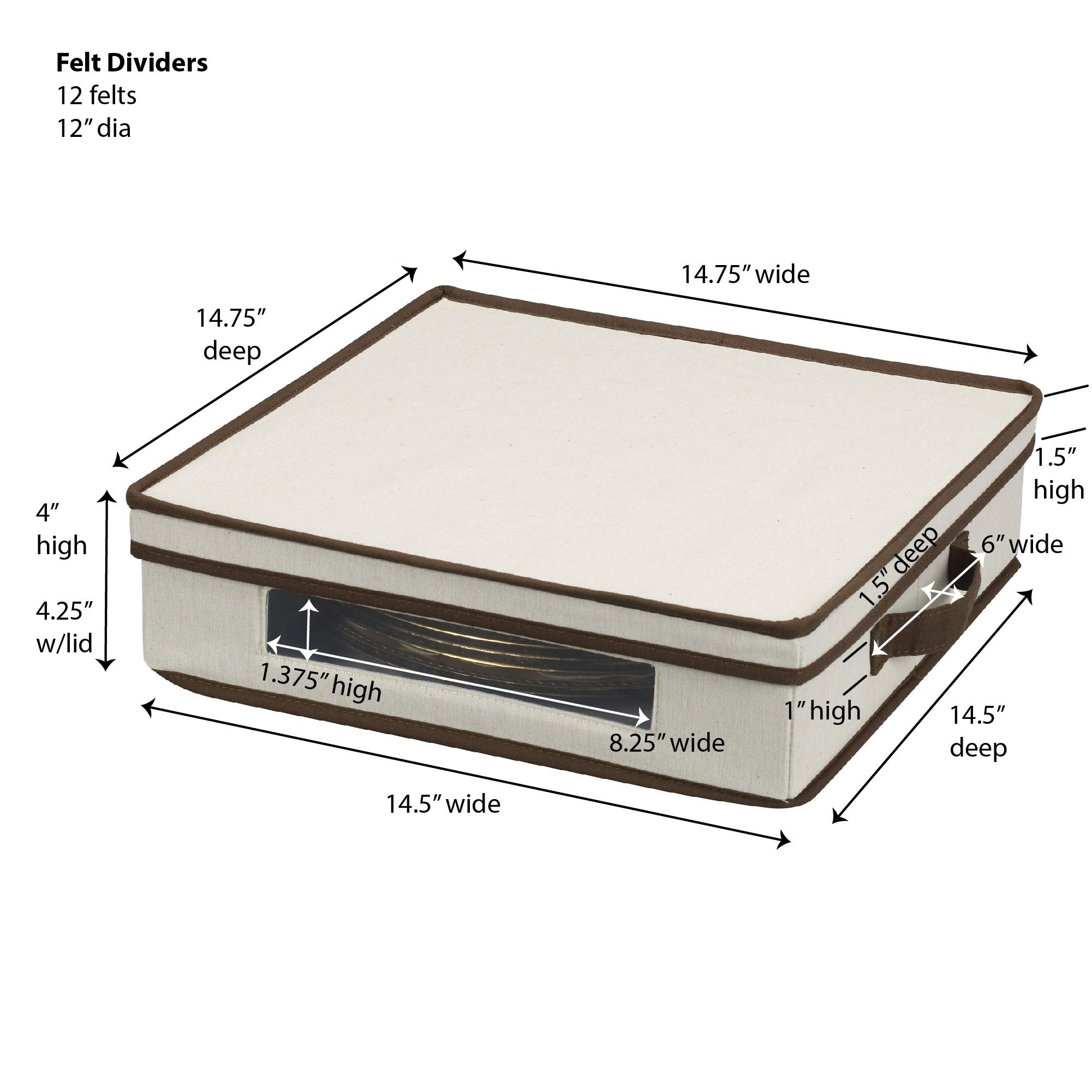 Household Essentials Charger Plate Storage Box - Holds 12 Charger Plates with Felt Protectors, Clear Window Front Panel, Sturdy Sided Design with Handles & Removable Lid - Perfect for Party, Holiday & Event Tableware Organization