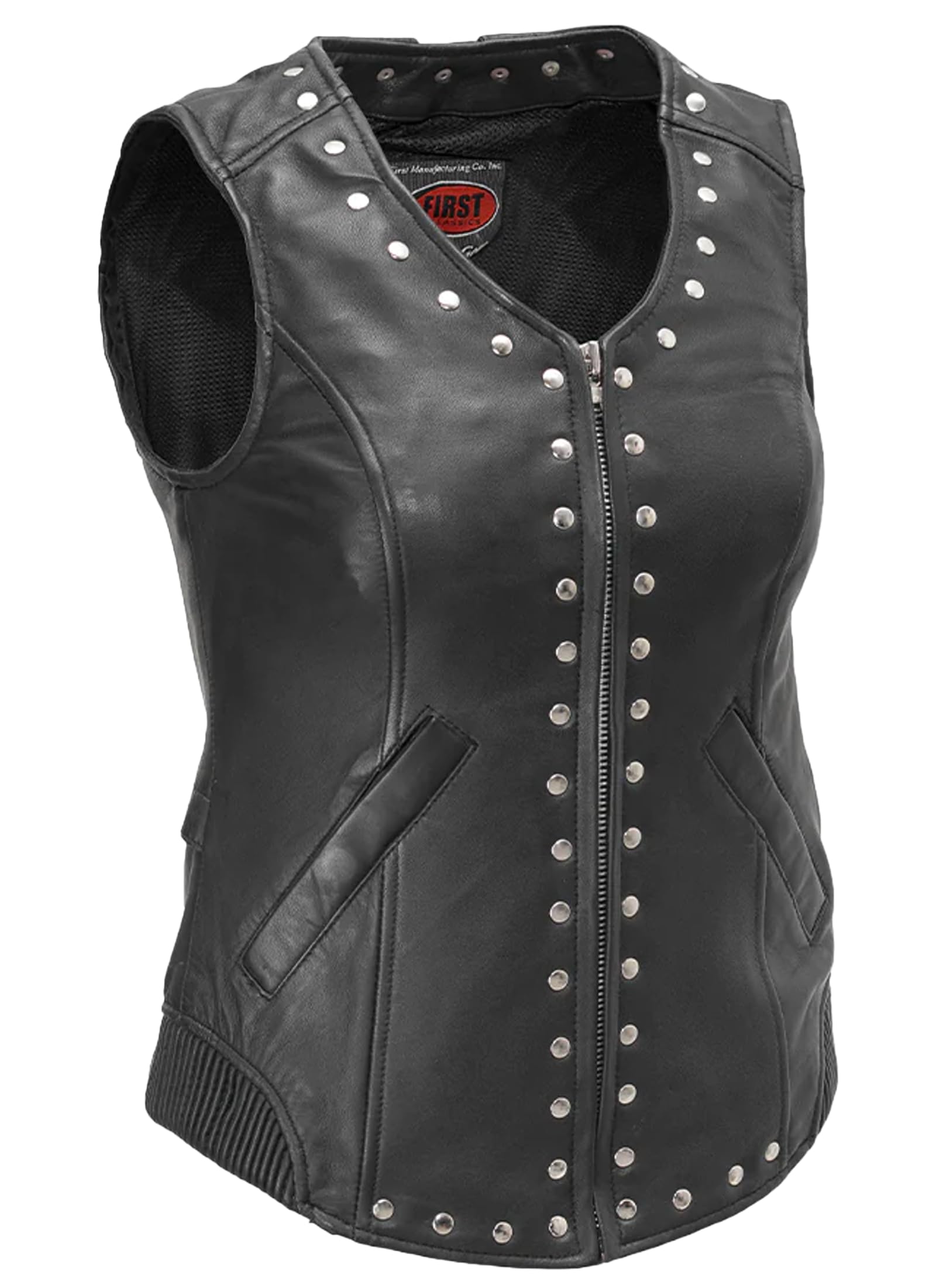 First Mfg Co Empress Women's Motorcycle Leather Vest - Black Biker Jacket for Riding & Casual Wear - Perfect for Harley Davidson & Cruiser Bikes