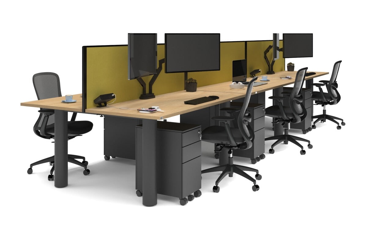Quadro Cylinder Leg 6-Person Office Workstation Desk [1800L x 700W] - Modern Collaborative Workspace Solution for Team Meetings & Office Productivity