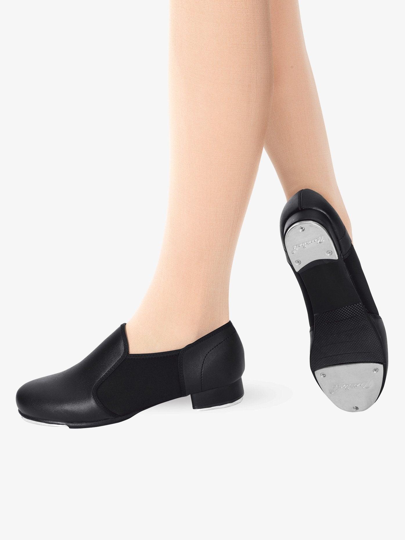 Professional Black Tap Shoes for Adults - Slip-On Design for Comfort & Style - Perfect for Dance Performances, Theater, and Practice