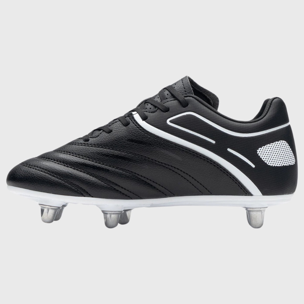 Gilbert Sidestep X20 Junior 6 Stud Rugby Boots for Kids - Black/White Rugby Cleats - Perfect for Youth Rugby Training & Matches on Wet Grass Fields