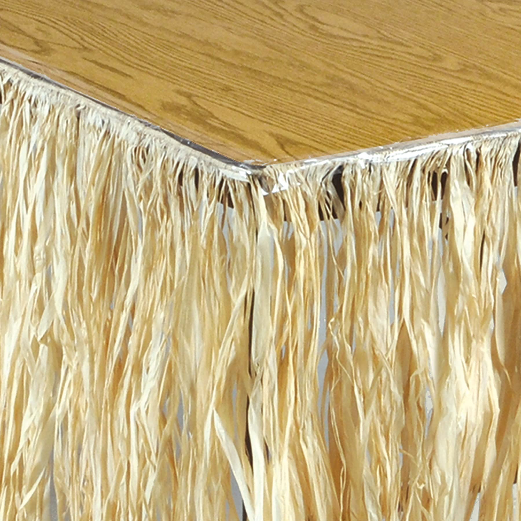 Beistle 3-Piece Natural Raffia Table Skirts for Hawaiian Luau Party Decorations, Tropical Beach Theme Tableware, 30