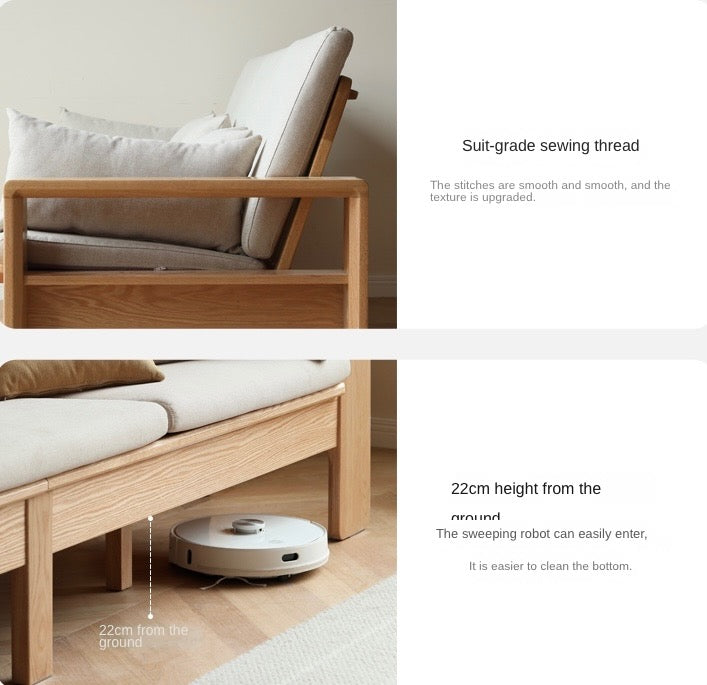 Modern Nordic Fabric Sofa - Solid Oak Wood Frame - Stylish & Durable Living Room Furniture for Small Spaces & Apartments