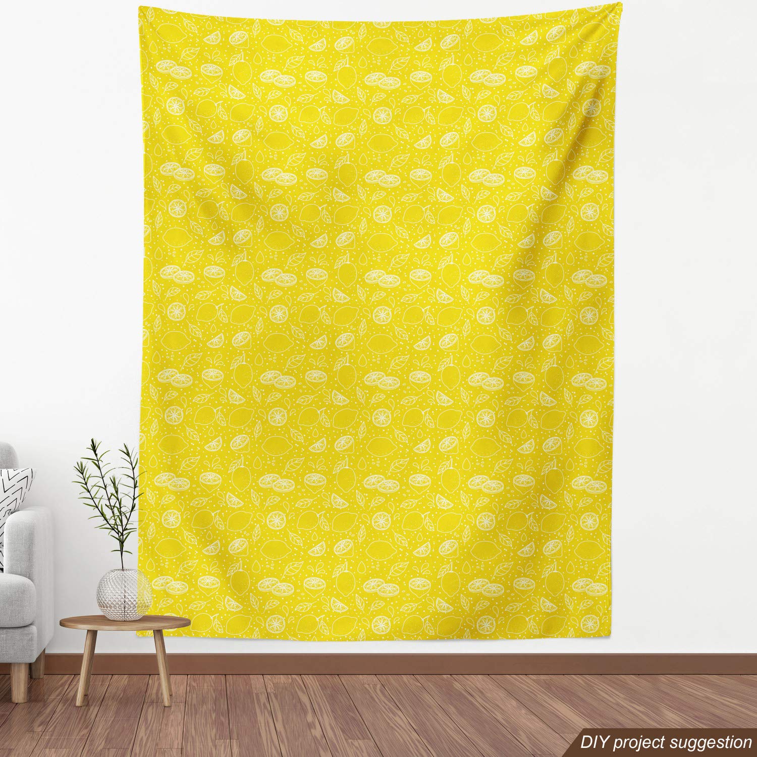 Ambesonne Yellow White Fabric - Lemons Leaves Design for Upholstery & Home Decor