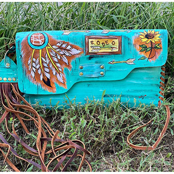 American Darling Turquoise Hand-Painted Rodeo Clutch Purse - Western Style Cowgirl Evening Bag for Parties, Weddings & Rodeo Events