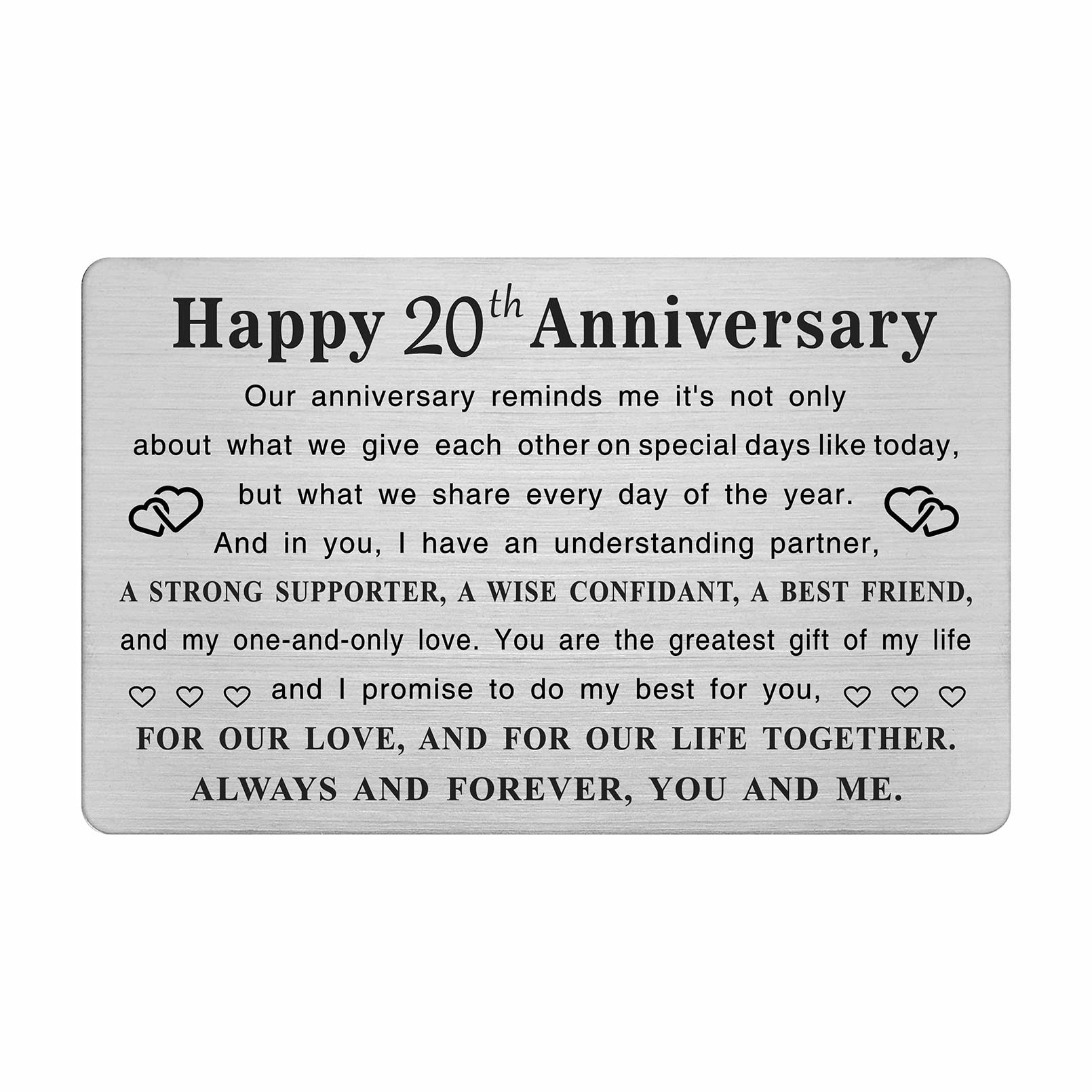 TGCNQ Metal Engraved 20 Year Anniversary Card - Elegant 20th Wedding Anniversary Gift for Husband, Wife, Couples - Personalized Keepsake for Him & Her - Perfect for Anniversary Decorations & Romantic Celebrations
