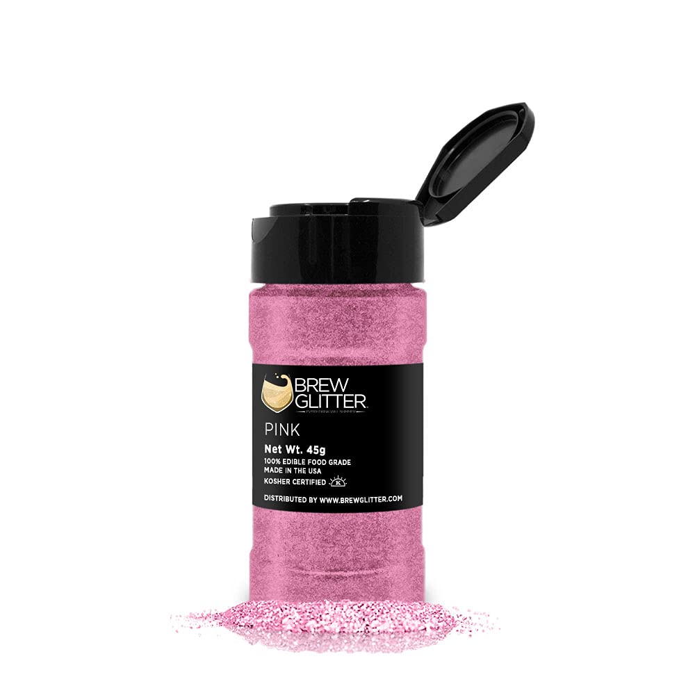 Edible Glitter for Drinks - Pink Brew Glitter Shaker (45g) | Food Safe, Vegan, Gluten-Free, Nut-Free | KOSHER & HALAL Certified | Perfect for Cocktails, Beer, Beverages & Cake Decorating | Party, Wedding, Birthday Drink Garnish