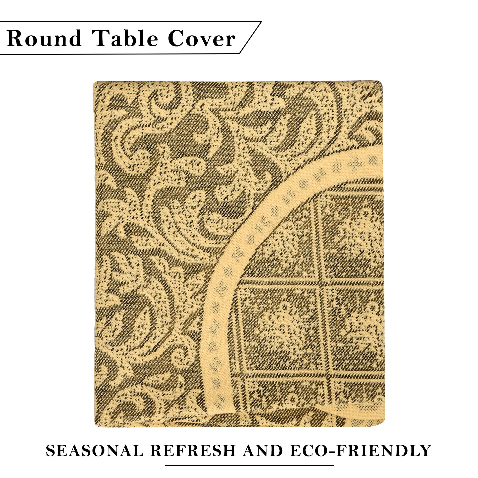 Kuber Industries 40x40 Inch Round Table Cover - Golden Leaf Design Tablecloth for Coffee, Kitchen, Dining & Hall Décor | Waterproof & Washable Tabletop Cover for Indoor & Outdoor Use