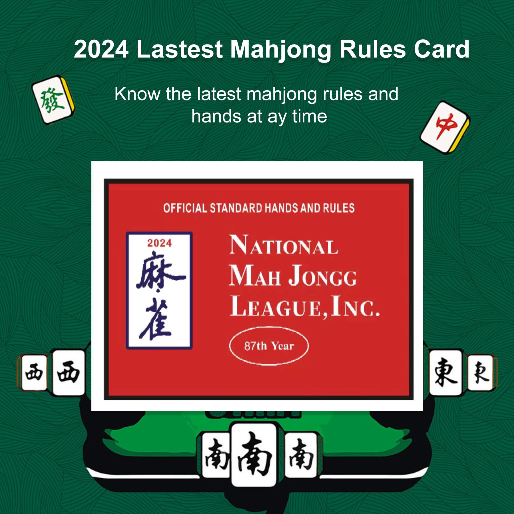2024 National Mah Jongg Cards Set - Official Hands & Rules - 4 Large American Mahjong Playing Cards for Tournaments & Family Game Nights