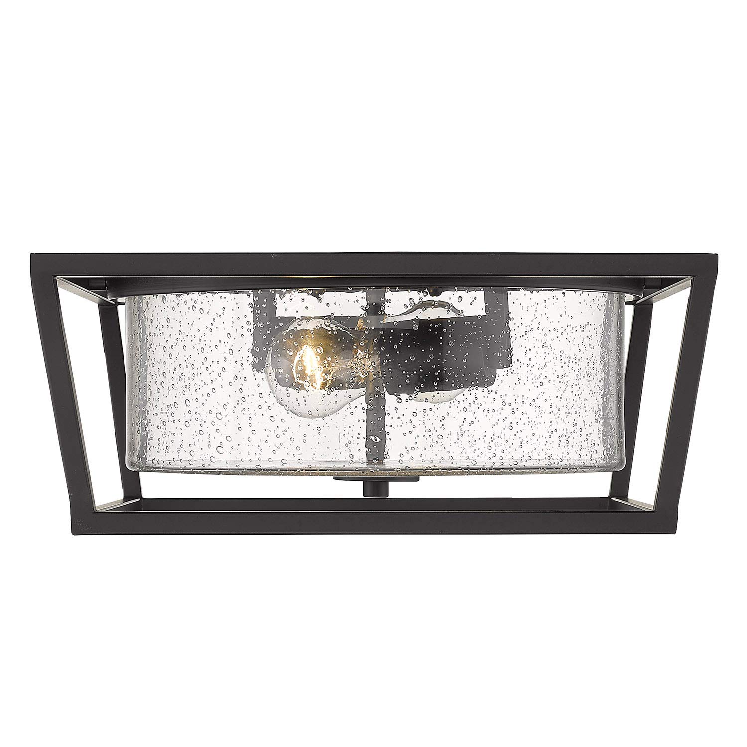 Golden Lighting Mercer Flush Mount Ceiling Light - Matte Black with Seeded Glass, Modern Ceiling Light Fixture for Bedroom, Kitchen & Hallway