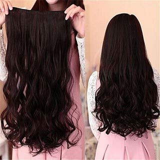 DELORUS Silky Soft Hair Extensions - 5 Clips Curly/Wavy Human Hair Extensions for Women & Girls - Natural Brown Color for Added Volume & Length - Perfect for Parties, Weddings & Daily Styling