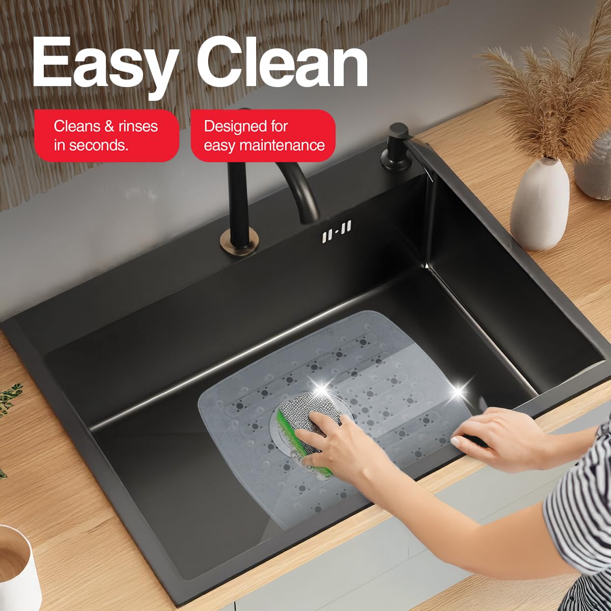 **Clear Kitchen Sink Protector Mat by Home Basics | Non-Slip PVC Sink Liner with Drain Holes | Protects Sink Bottom from Scratches & Dents | Perfect for Small Kitchen Sinks, Dishwashing & Food Prep Areas**
