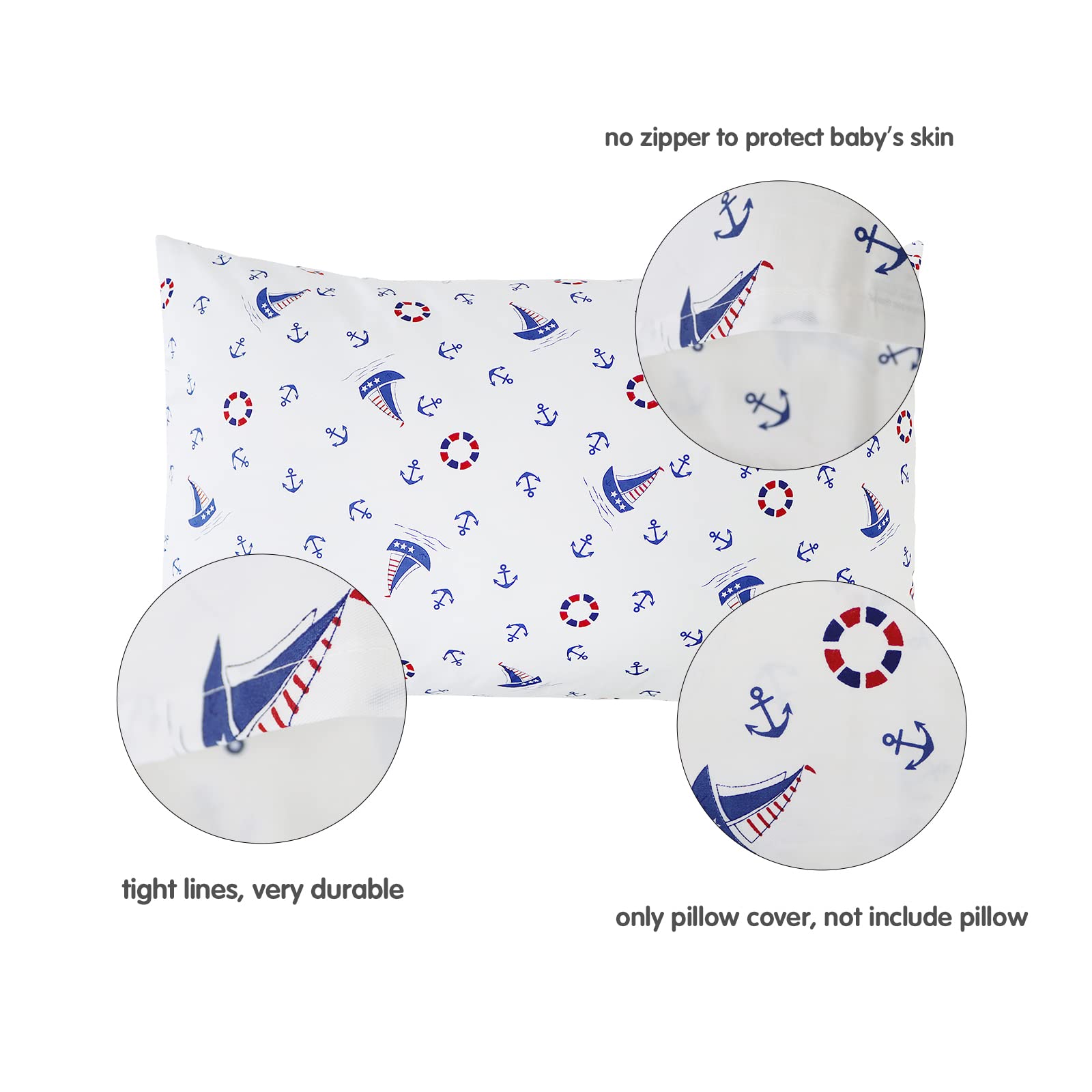 Nautical Anchors Sailboat Pillow Cases - 2 Pack Soft Cotton Breathable Toddler Pillow Covers with Envelope Closure, Standard 20x30 Inch Pillow Shams for Kids Bedding, Travel & Home Decor | Perfect for Nursery, Boat Trips and Coastal Themed Rooms