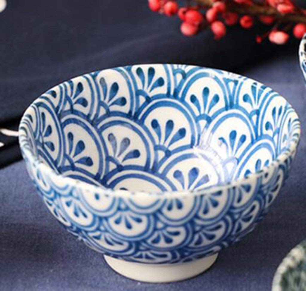 Blue and White Ceramic Rice and Soup Bowls - Durable Dining Tableware Set for Kitchen, Home, and Restaurant Use - Perfect for Asian Cuisine, Noodles, and Everyday Meals