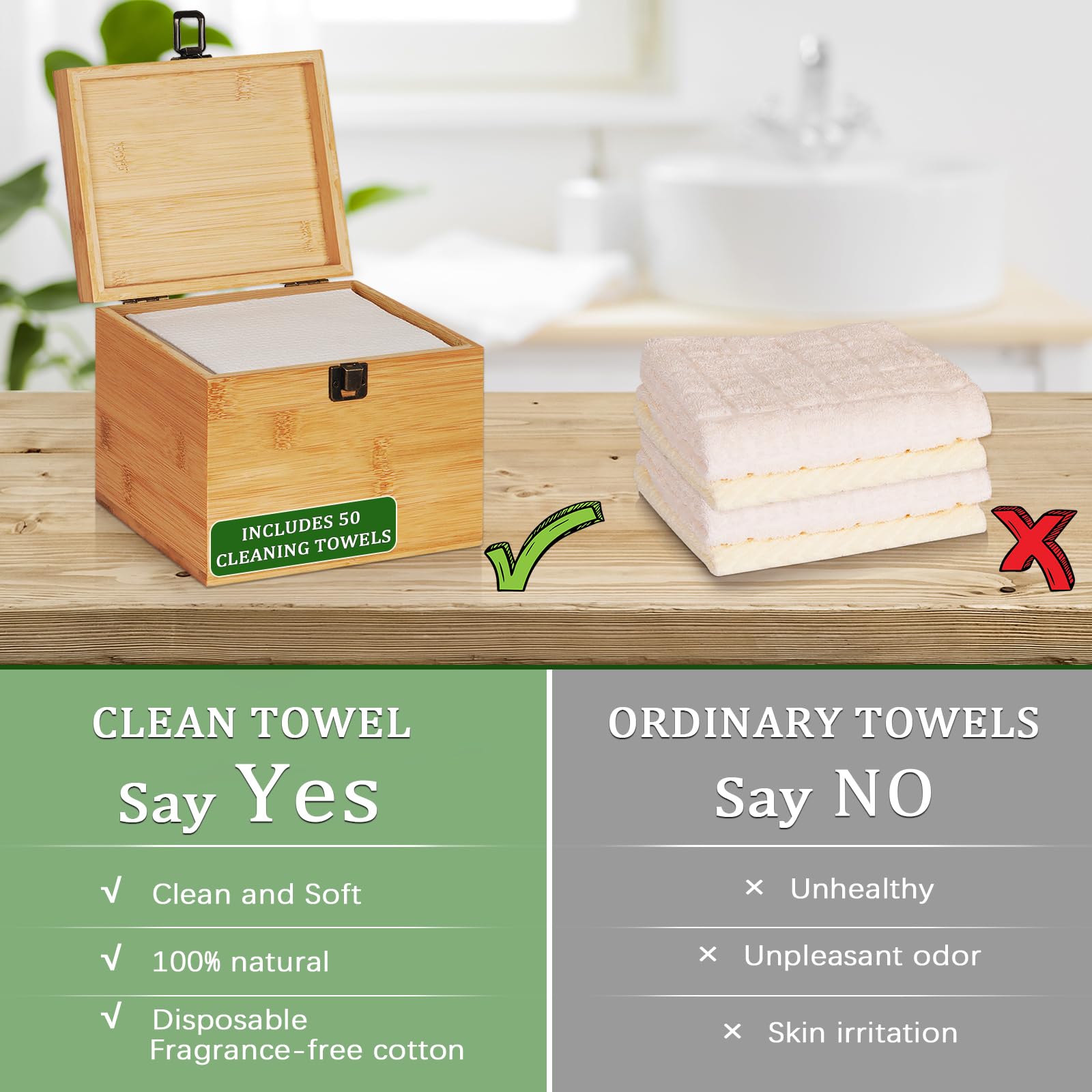 **50-Pack Bamboo Facial Towels | Eco-Friendly Disposable Face Wipes | Skin Care & Makeup Removal | Travel & Gym Essentials**