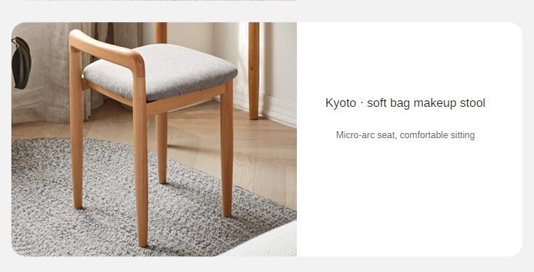 Solid Wood Makeup Stool - Beech & Birch with Lamb Velvet Upholstery | Cloud-Shaped Seat for Vanity, Dressing Room & Bedroom Decor