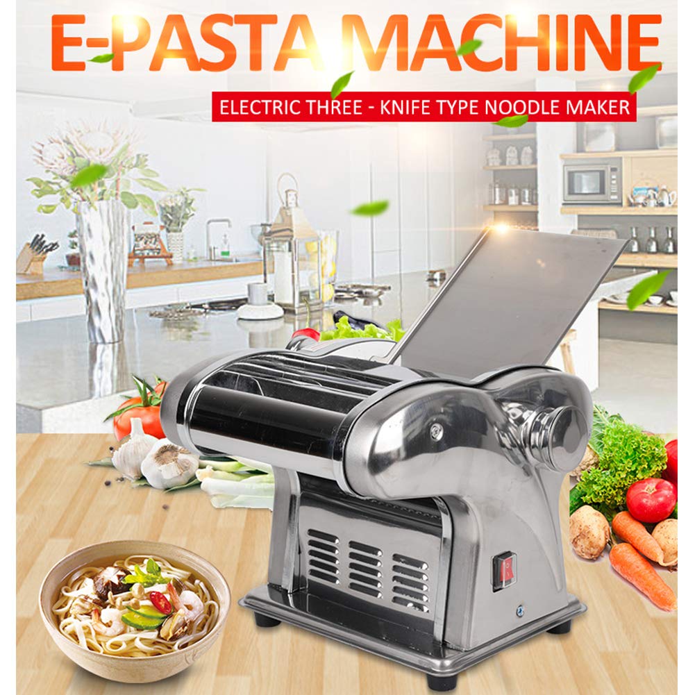 **Commercial Electric Pasta Maker Machine 110V 135W - Automatic Stainless Steel Noodle Maker with 6 Speed Adjustable Thickness & 4 Cutting Blades - Perfect for Spaghetti, Dumplings, Dough Sheets & More - Ideal for Restaurants, Home Kitchens & Italian Cuisine Lovers**