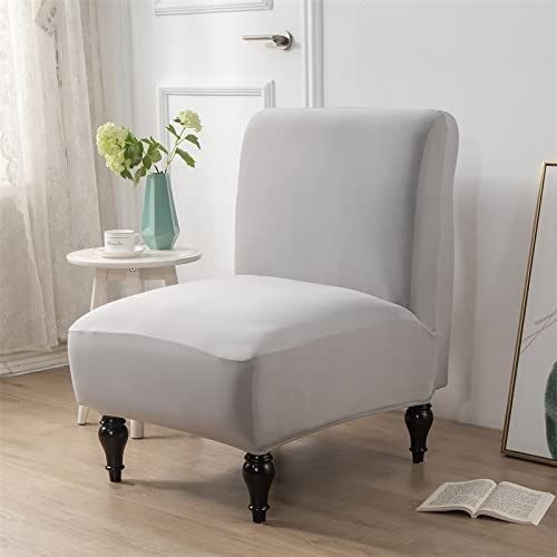 Velvet Slipper Chair Cover - Stretch Spandex Armless Accent Chair Slipcover - Washable Furniture Protector for Home & Hotel - Perfect for Living Room, Bedroom, and Office Decor
