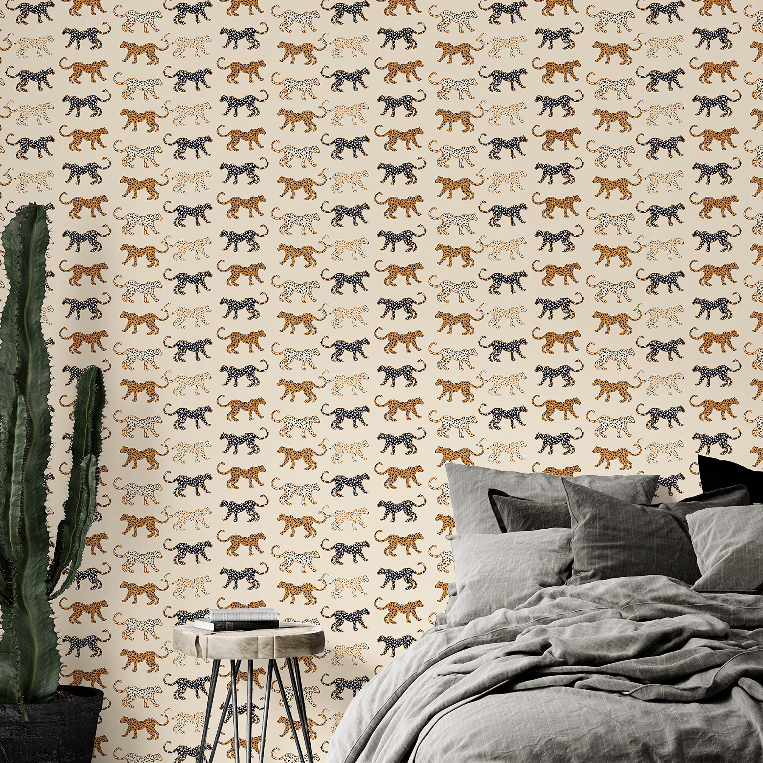 UniGoos Beige Leopard Peel and Stick Wallpaper - Retro Animal Print Self-Adhesive Contact Paper for Shelves, Countertops & Bedroom Decor (17.7