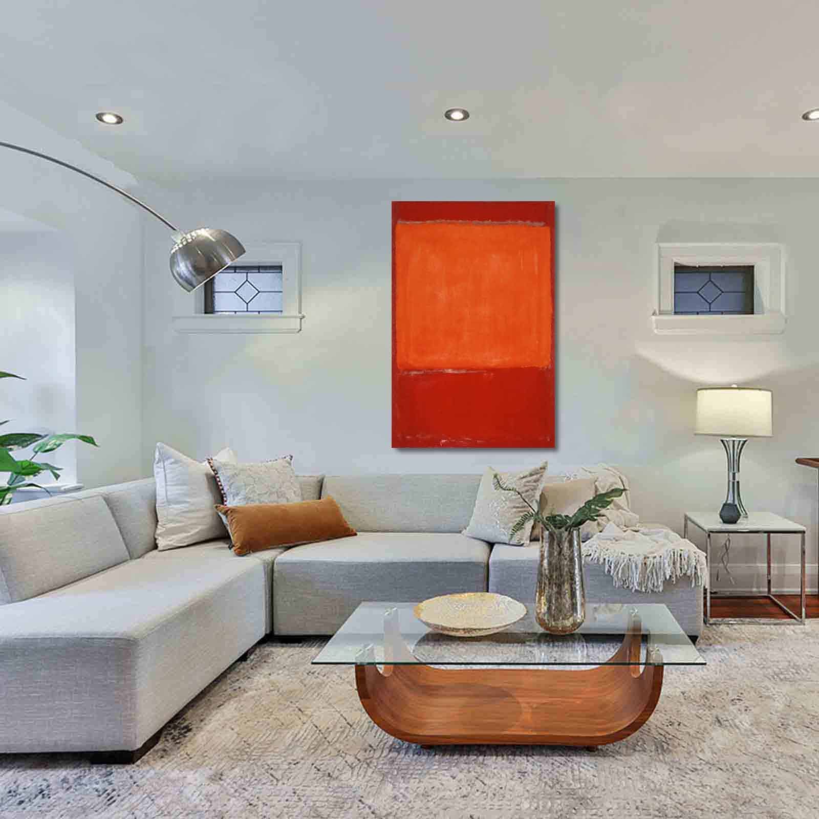 Mark Rothko Orange and Red Abstract Canvas Wall Art - Framed Ready to Hang Painting (80x120cm/31x47in) for Bedroom, Living Room, Bathroom & Farmhouse Decor - Modern Home Office Wall Decor